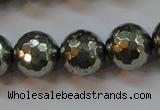 CPY108 15.5 inches 10mm faceted round pyrite gemstone beads wholesale