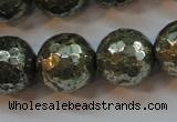 CPY109 15.5 inches 12mm faceted round pyrite gemstone beads wholesale