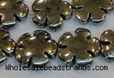 CPY165 15.5 inches 20mm carved flower pyrite gemstone beads wholesale