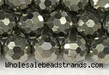 CPY266 15.5 inches 6mm faceted round pyrite gemstone beads