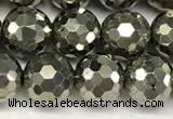 CPY267 15.5 inches 8mm round faceted pyrite gemstone beads