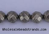 CPY29 16 inches 8mm faceted round pyrite gemstone beads wholesale