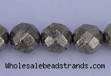 CPY30 16 inches 10mm faceted round pyrite gemstone beads wholesale