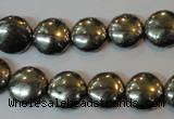 CPY302 15.5 inches 12mm flat round pyrite gemstone beads wholesale