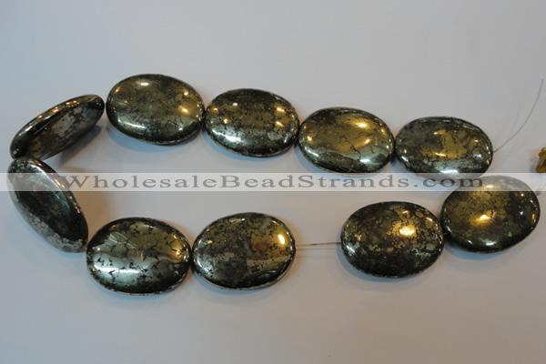 CPY313 15.5 inches 30*40mm oval pyrite gemstone beads wholesale