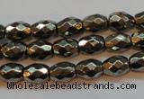 CPY371 15 inches 6*8mm faceted rice pyrite gemstone beads