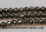 CPY49 16 inches 4mm faceted round pyrite gemstone beads wholesale