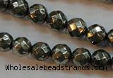 CPY50 16 inches 6mm faceted round pyrite gemstone beads wholesale