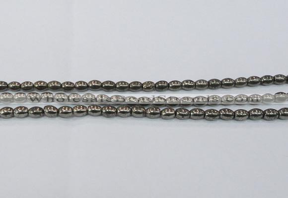 CPY597 15.5 inches 6*8mm rice pyrite gemstone beads wholesale