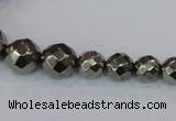 CPY615 15.5 inches 4mm - 12mm faceted round pyrite gemstone beads