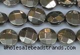 CPY627 15.5 inches 12mm faceted coin pyrite gemstone beads