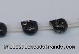 CPY787 Top drilled 8mm carved skull pyrite gemstone beads