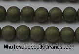 CPY813 15.5 inches 4mm round matte pyrite beads wholesale