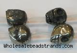 CPY87 15.5 inches 14mm carved skull pyrite gemstone beads wholesale