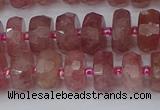 CRB1341 15.5 inches 6*10mm faceted rondelle strawberry quartz beads