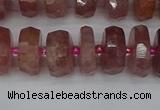 CRB1342 15.5 inches 6*12mm faceted rondelle strawberry quartz beads