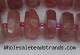 CRB1345 15.5 inches 8*18mm faceted rondelle strawberry quartz beads