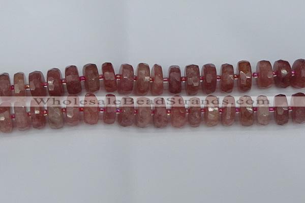 CRB1345 15.5 inches 8*18mm faceted rondelle strawberry quartz beads