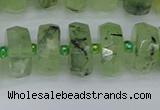 CRB1353 15.5 inches 7*14mm faceted rondelle green rutilated quartz beads