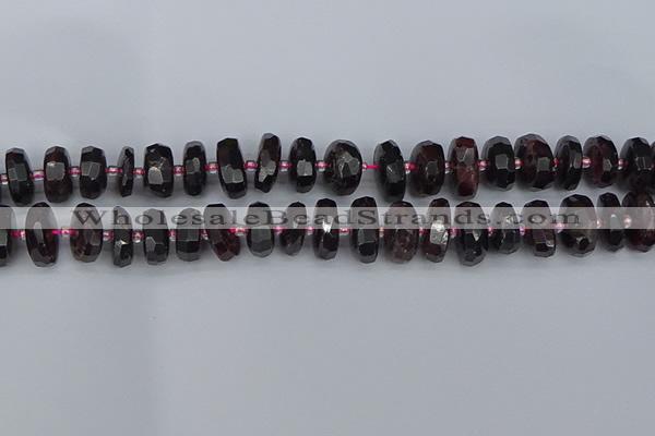 CRB1413 15.5 inches 7*14mm faceted rondelle red garnet beads