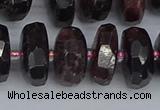 CRB1414 15.5 inches 8*16mm faceted rondelle red garnet beads