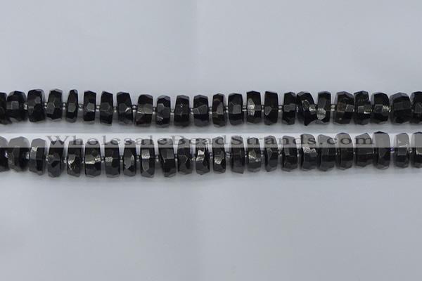 CRB1423 15.5 inches 7*14mm faceted rondelle black tourmaline beads