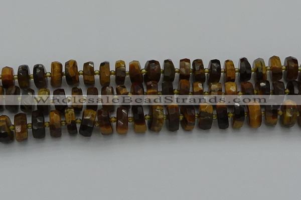 CRB1432 15.5 inches 6*12mm faceted rondelle yellow tiger eye beads