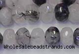 CRB1818 15.5 inches 6*10mm faceted rondelle black rutilated quartz beads