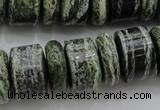 CRB195 6*18mm – 13*18mm rondelle green silver line jasper beads