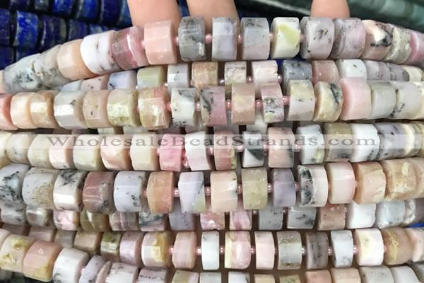 CRB2071 15.5 inches 9mm - 10mm faceted tyre pink opal beads