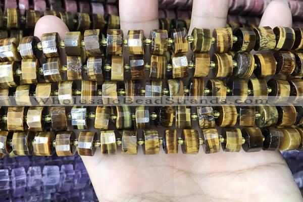 CRB2196 15.5 inches 9mm - 10mm faceted tyre yellow tiger eye beads