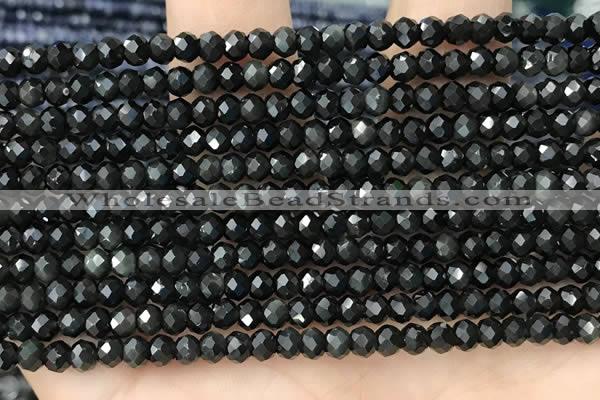 CRB2248 15.5 inches 3*4mm faceted rondelle obsidian beads