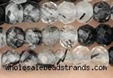 CRB2266 15.5 inches 3*4mm faceted rondelle black rutilated quartz beads