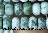 CRB5008 15.5 inches 4*6mm rondelle matte green spot stone beads