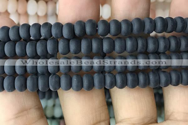 CRB5066 15.5 inches 5*8mm rondelle matte black agate beads wholesale