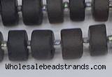 CRB513 15.5 inches 6*10mm tyre matte ice black obsidian beads