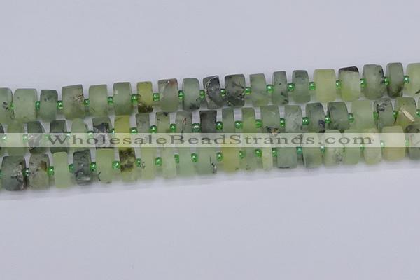 CRB527 15.5 inches 7*14mm tyre matte green rutilated quartz beads