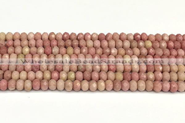 CRB5807 15 inches 4*6mm, 5*8mm faceted rondelle pink wooden jasper beads