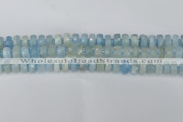 CRB802 15.5 inches 6*10mm faceted rondelle aquamarine beads