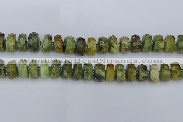 CRB853 15.5 inches 8*16mm faceted rondelle green garnet beads