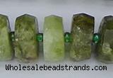 CRB854 15.5 inches 8*18mm faceted rondelle green garnet beads