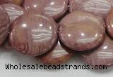 CRC75 15.5 inches 25mm flat round rhodochrosite gemstone beads