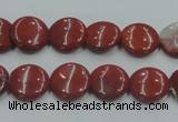 CRE06 16 inches 12mm flat round natural red jasper beads wholesale