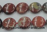 CRE07 16 inches 15mm flat round natural red jasper beads wholesale