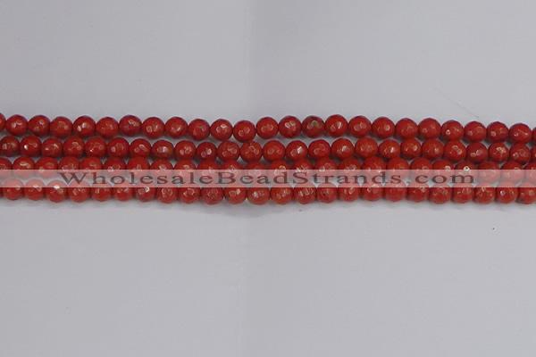 CRE338 15.5 inches 4mm faceted round red jasper beads