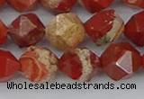 CRE348 15.5 inches 12mm faceted nuggets red jasper beads