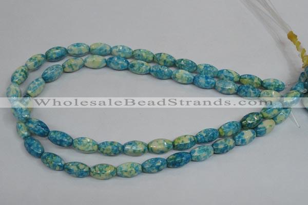 CRF114 15.5 inches 8*14mm rice dyed rain flower stone beads