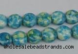 CRF116 15.5 inches 10mm flat round dyed rain flower stone beads