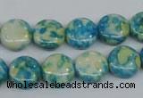 CRF117 15.5 inches 12mm flat round dyed rain flower stone beads