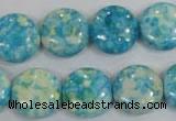 CRF119 15.5 inches 16mm flat round dyed rain flower stone beads